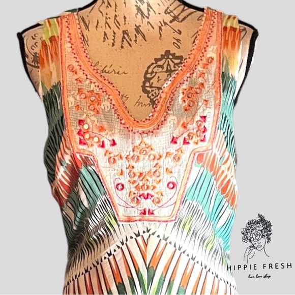 Nuture by Westbound Bohemian Striped w Embroidery Sleeveless Dress Size L - Picture 2 of 9